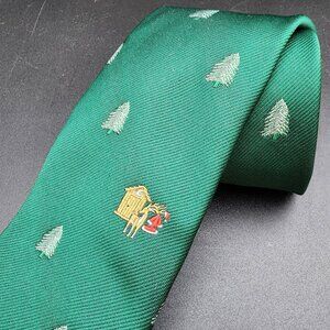 Chipp Santa Reindeer Outhouse w/ Silver Christmas Trees Green Poly Holiday Tie